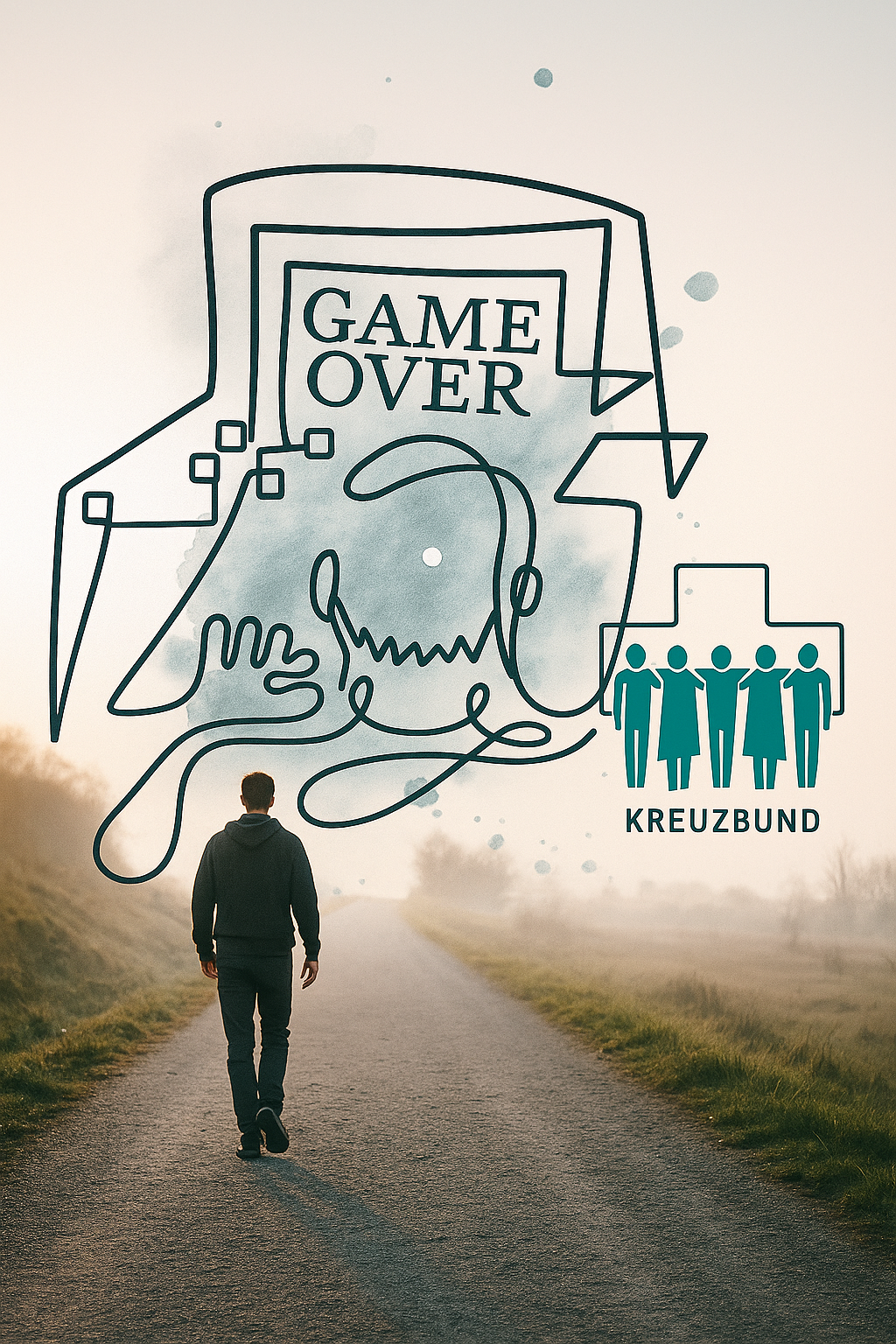 Game Over Symbol mit Kreuzbund Logo – Symbol für Glücksspielsucht und Selbsthilfe